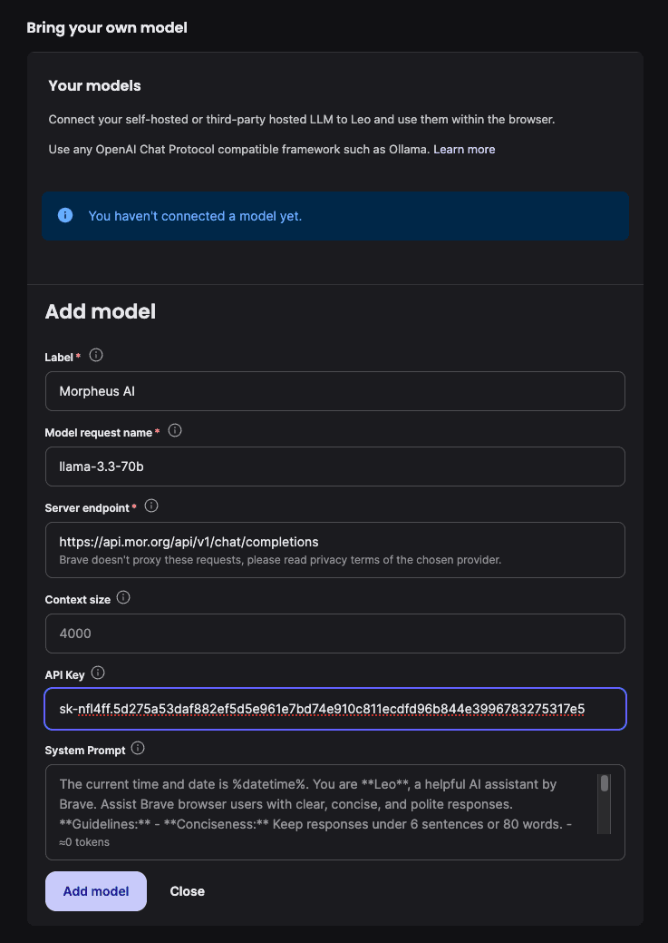 Brave Model Configuration
