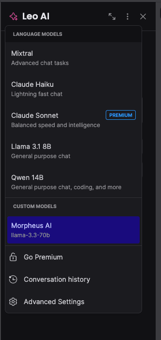 Select model in Leo interface